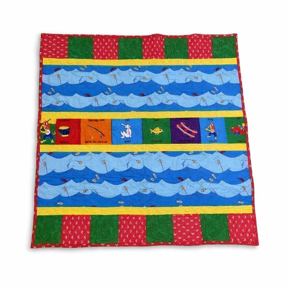 DR SEUSS one fish two red fish blue fish QUILTED BLANKET LAP QUILT 37”x37”